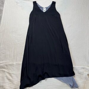 LOGO Satin & Chiffon Reversible Dress black and light gray asymmetrical hem